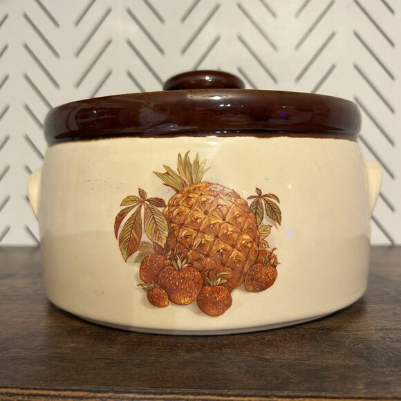 Vintage McCoy Pottery Strawberry Pineapple Country Soup Tureen 1421 70s Retro - Picture 1 of 15